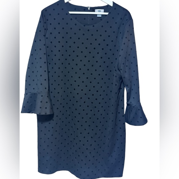 Old Navy Black Sheath Dress W/Flutter 3/4 Sleeve XXL Black On Black Dot Design - Picture 5 of 12